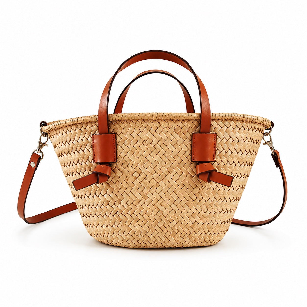 Patmos - Rattan Crossbody Bag in Brown, three-quarter back view