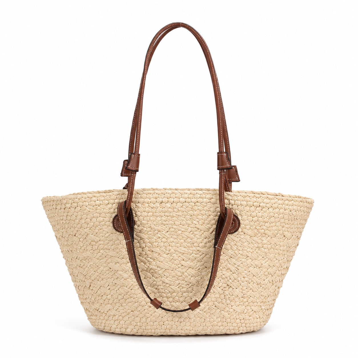 Pizzo - Straw Bucket Bag, front view on white background