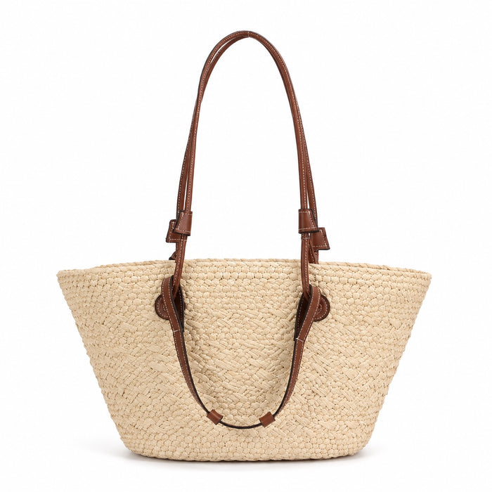 Pizzo - Straw Bucket Bag, front view on white background