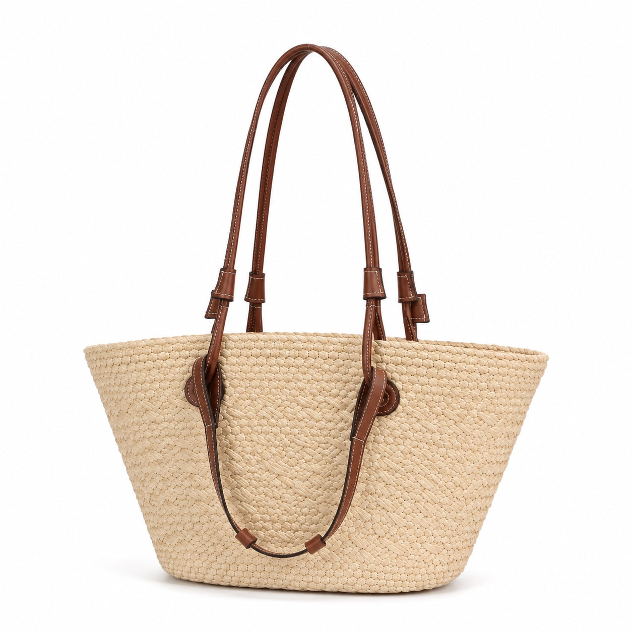 Pizzo - Straw Bucket Bag, three-quarter back view