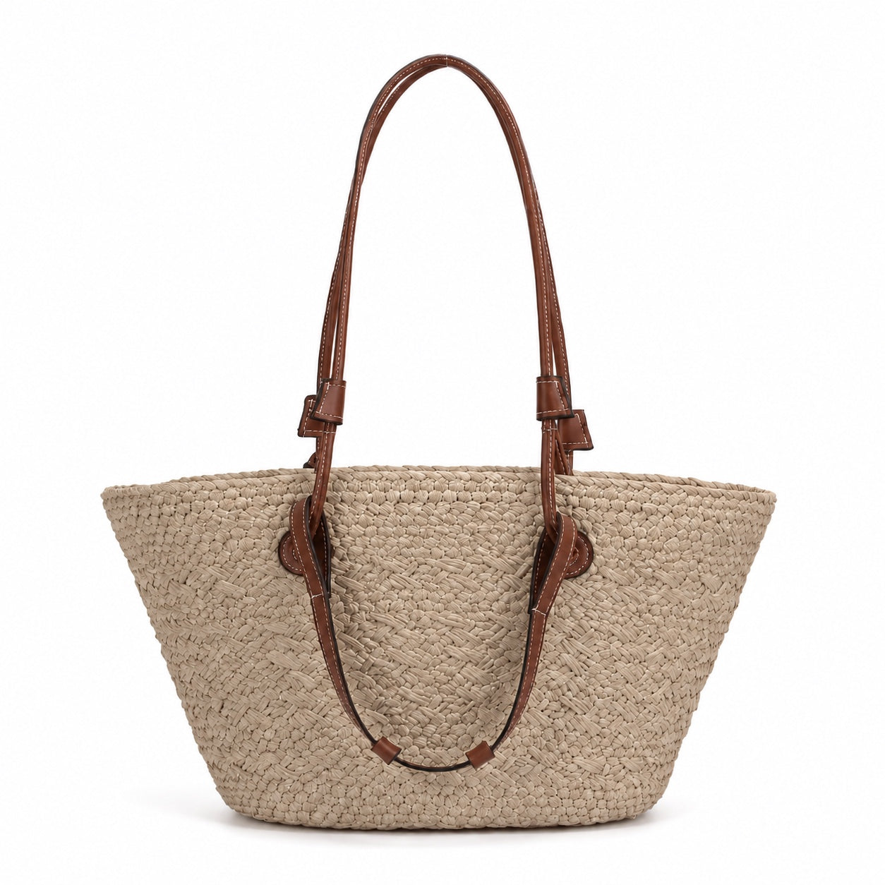 Pizzo - Straw Bucket Bag in Beige, front view