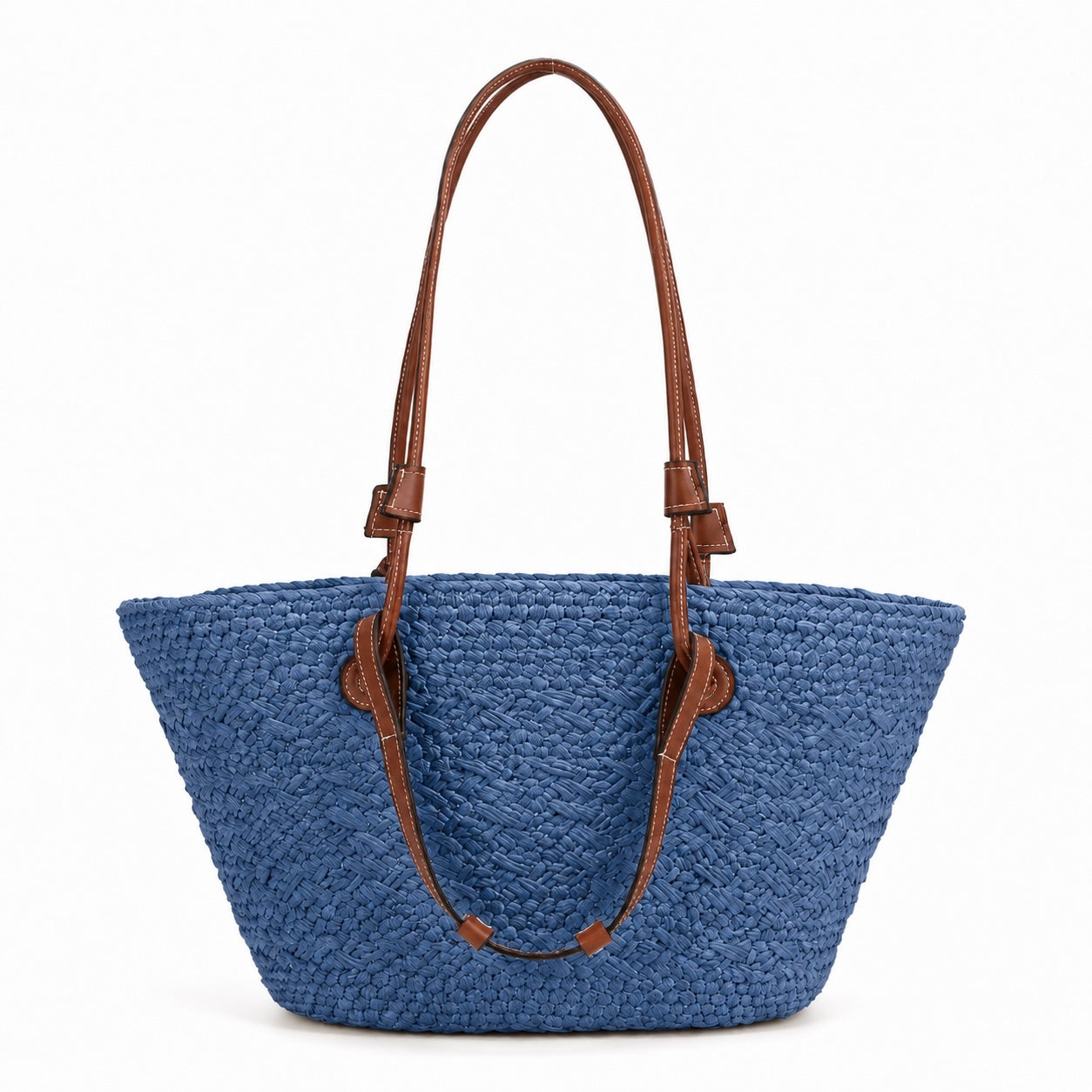 Pizzo - Straw Bucket Bag in Blue, front view