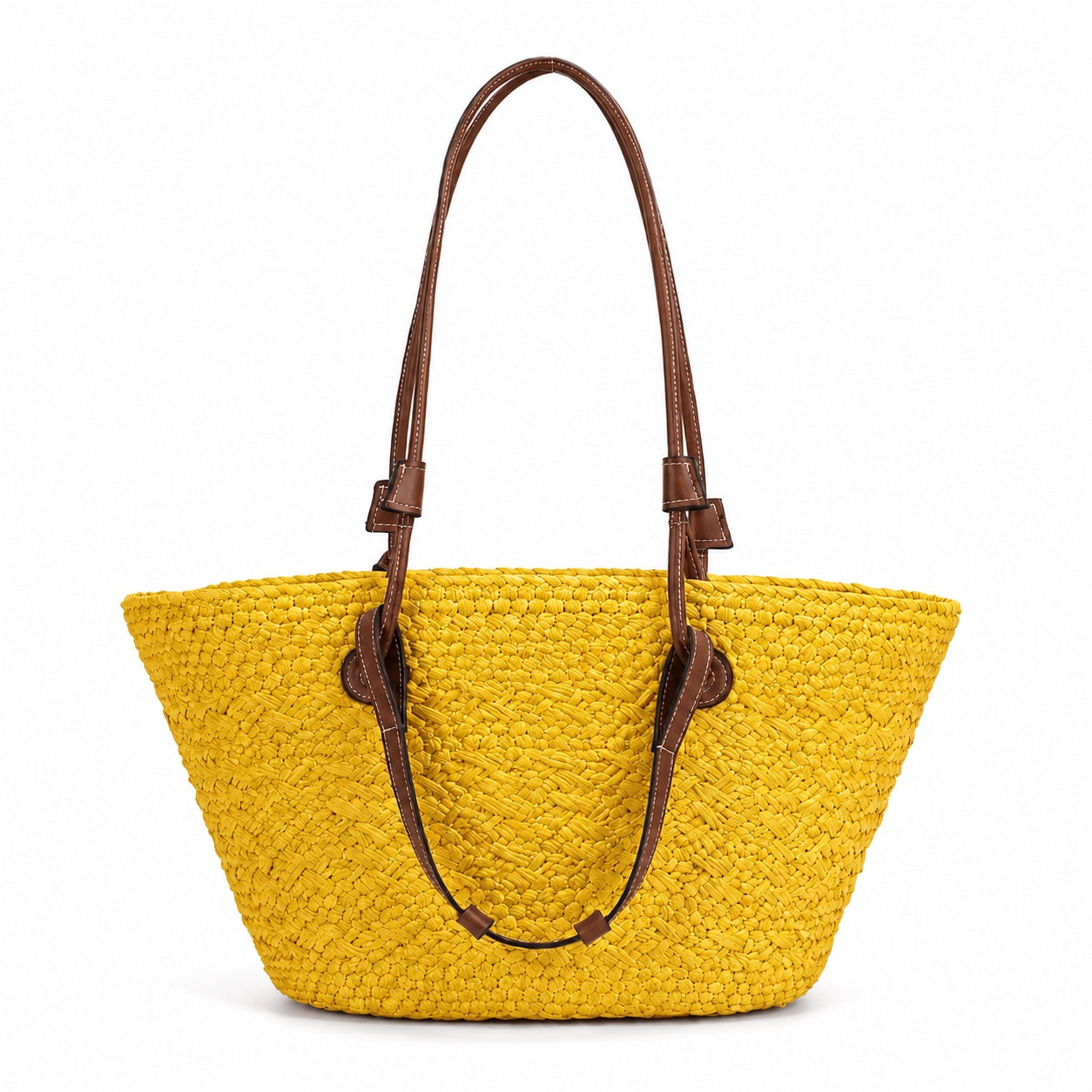 Pizzo - Straw Bucket Bag in bright yellow, front view