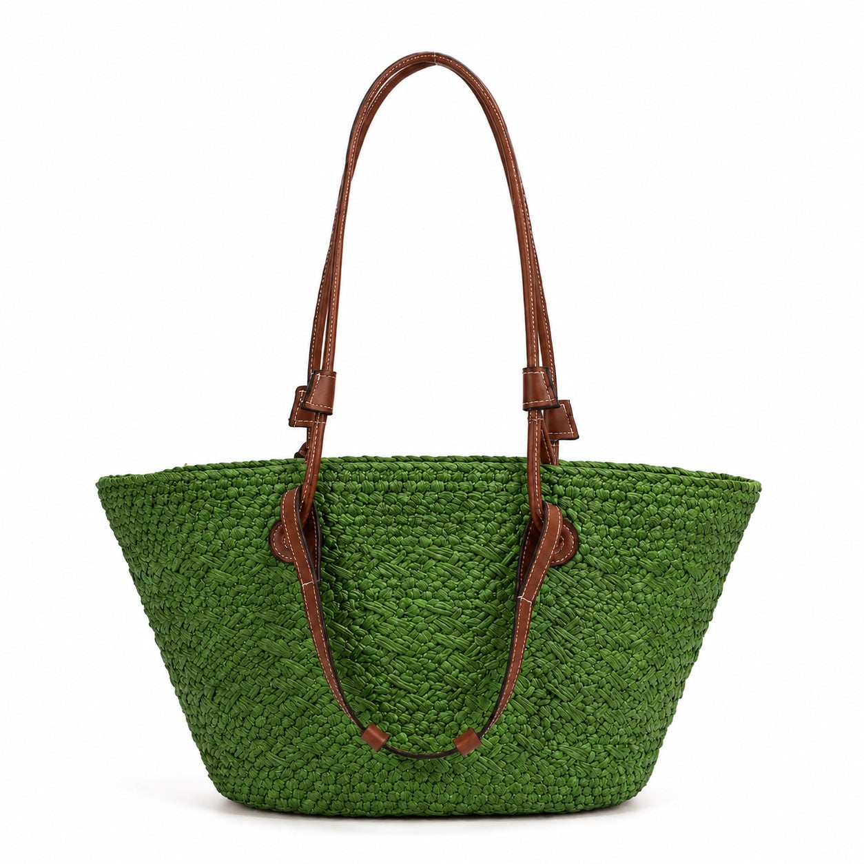 Pizzo - Straw Bucket Bag in green yellow, front view