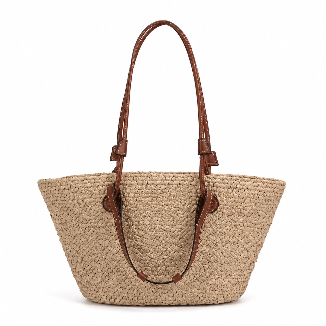 Pizzo - Straw Bucket Bag in Mica beige, front view