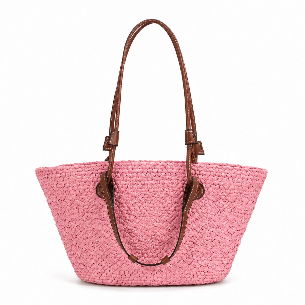 Pizzo - Straw Bucket Bag in Pink, front view