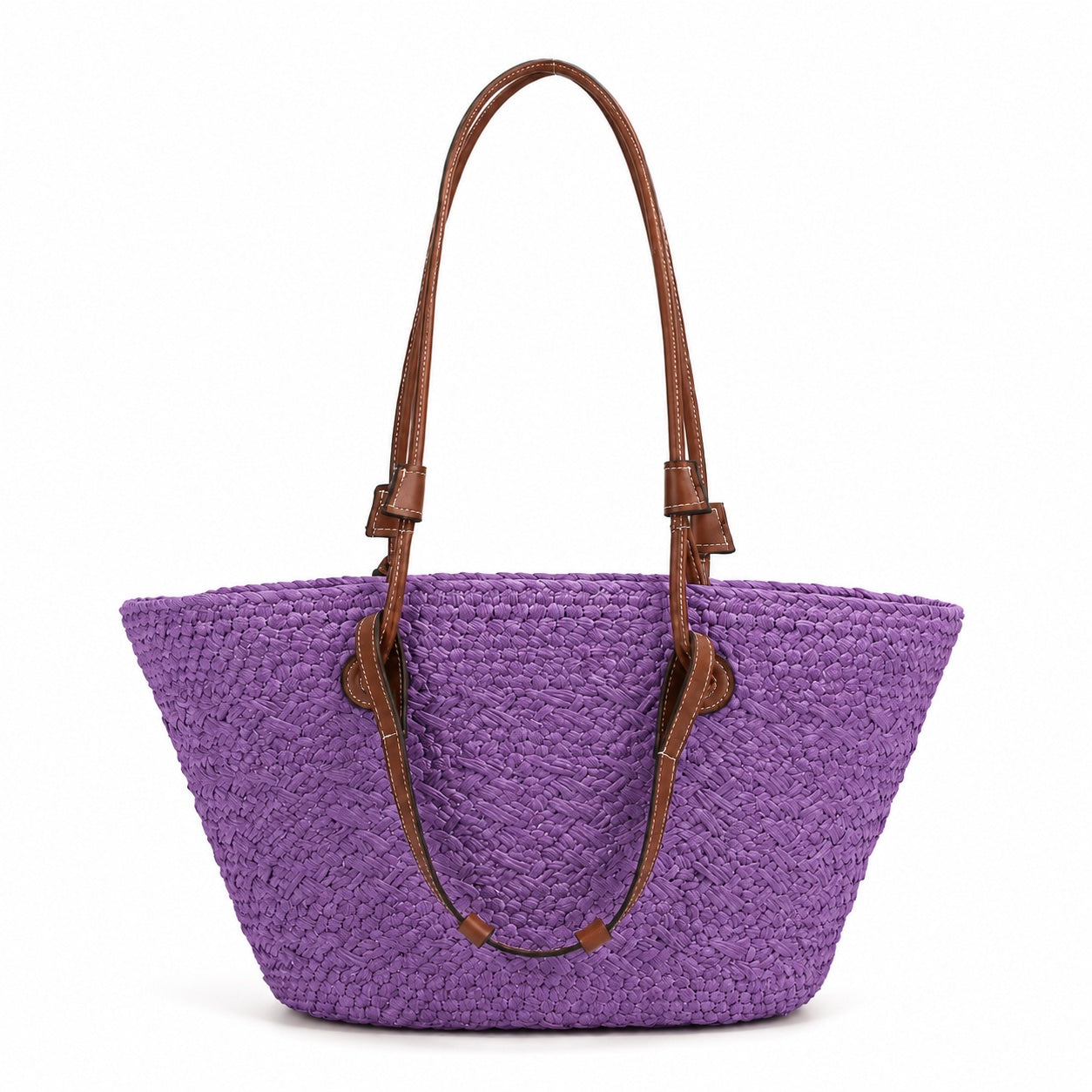 Pizzo - Straw Bucket Bag in Purple, front view