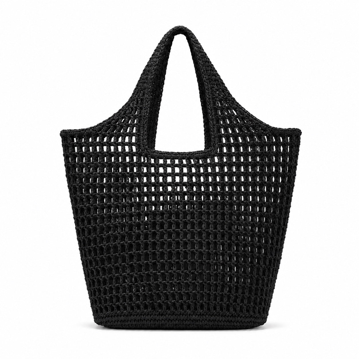 Portovenere - Straw Tote Bag in black, front view
