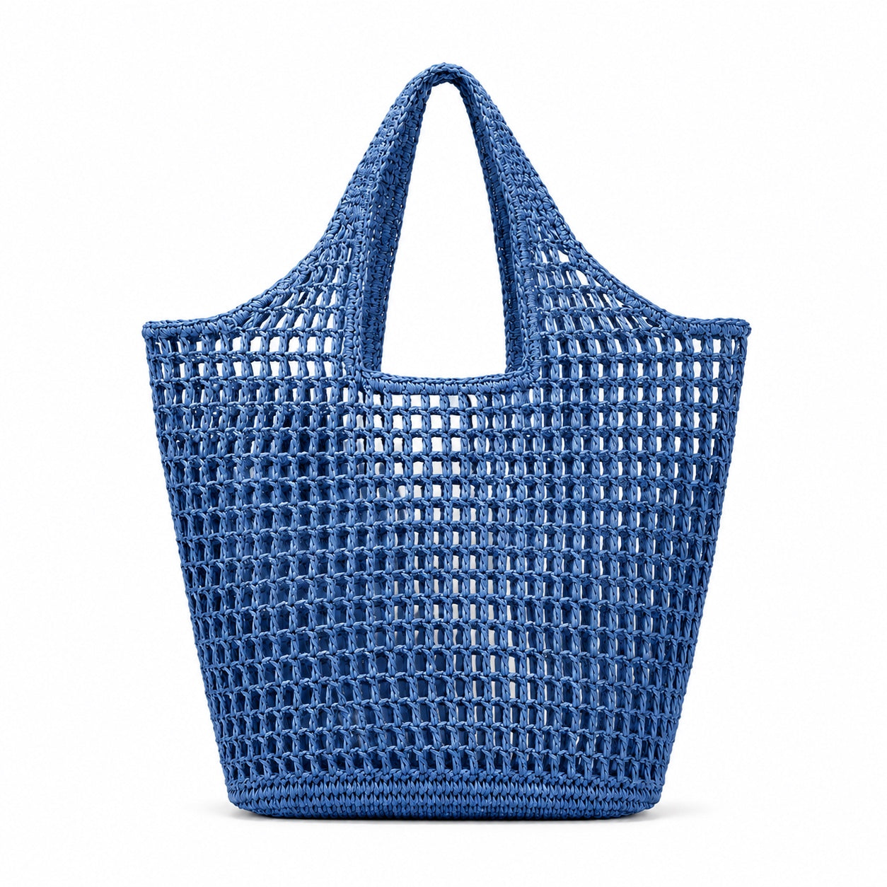 Portovenere - Straw Tote Bag in blue, front view