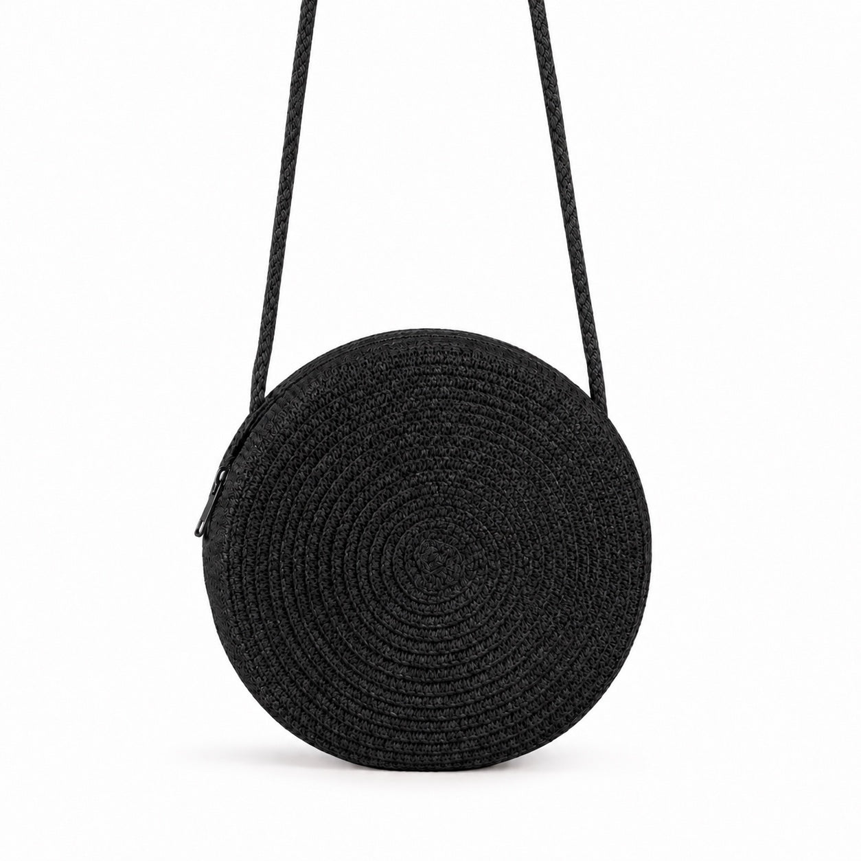 Portovesme - Straw Crossbody Bag in black, front view