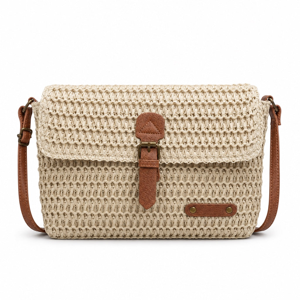 Primosten - Straw Crossbody Bag, front view on white background