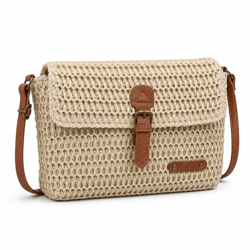Primosten - Straw Crossbody Bag, three-quarter front view
