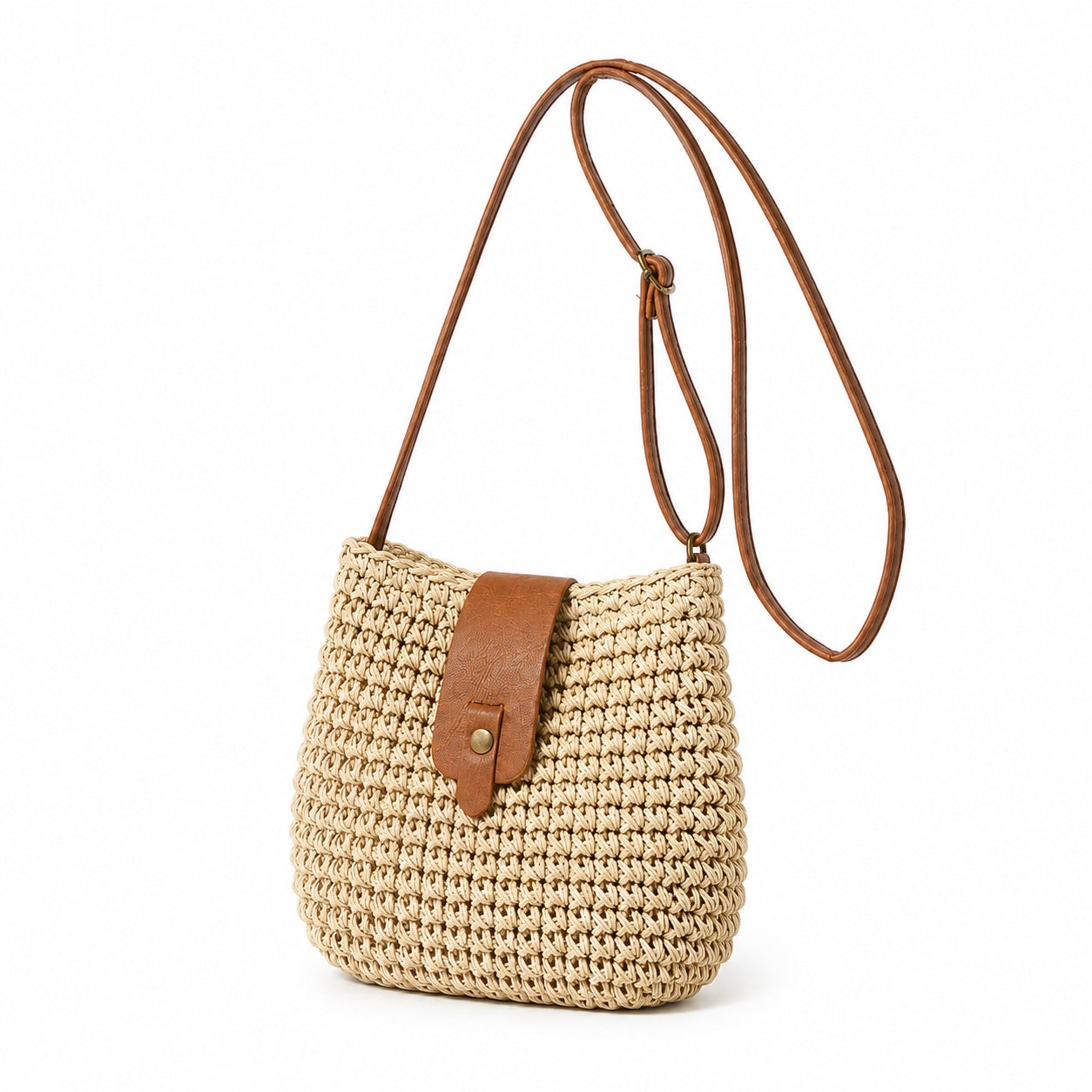 Pula - Straw Crossbody Bag, three-quarter front view