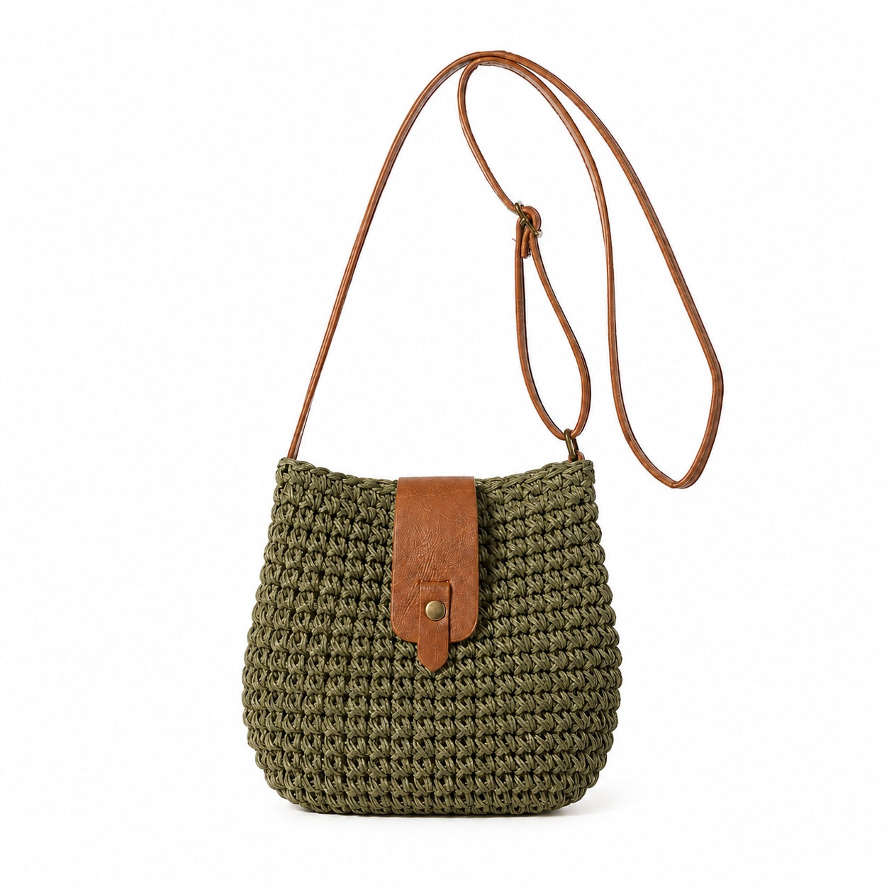 Pula - Straw Crossbody Bag in khaki, front view