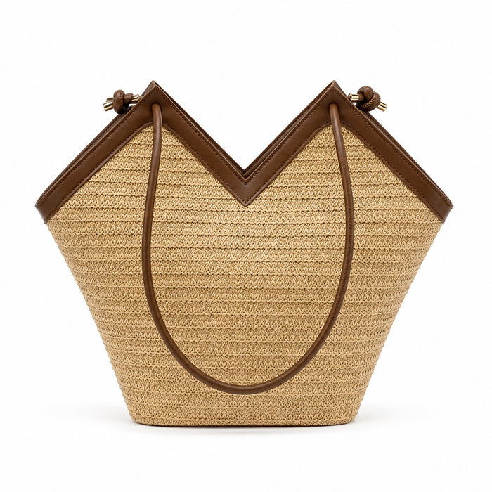Pylos - Straw Bucket Bag, front view on white background