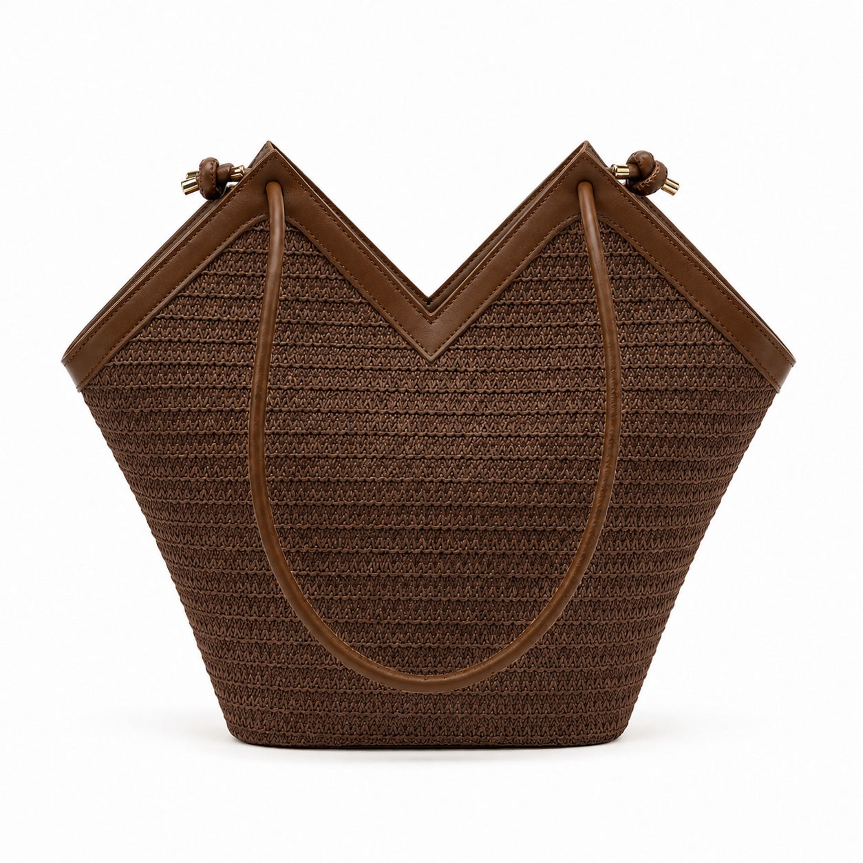 Pylos - Straw Bucket Bag in Khaki With Brown, front view