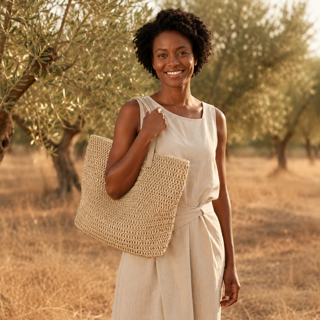 Model carrying the Rab - Straw Tote Bag
