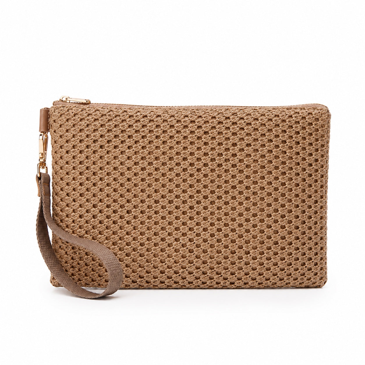 Ramatuelle - Straw Clutch in Coffee, front view