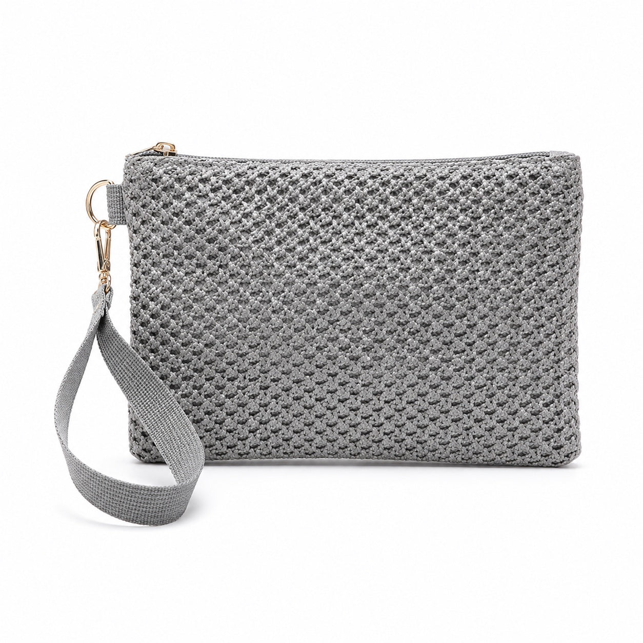 Ramatuelle - Straw Clutch in grey, front view