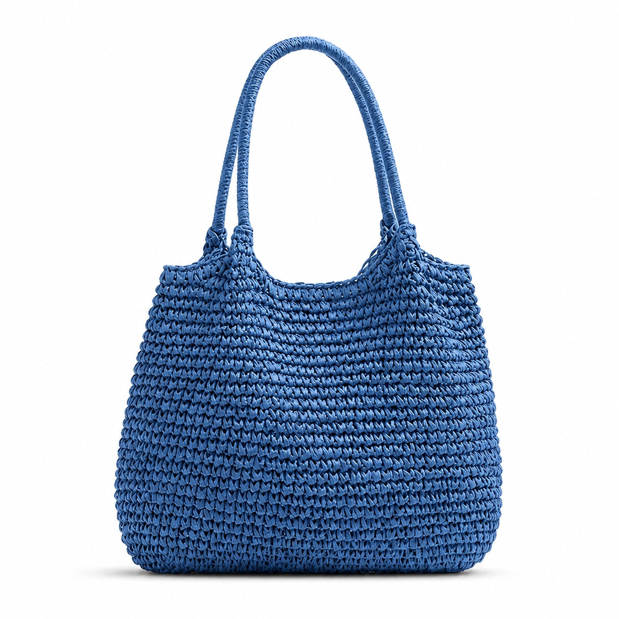 Rapallo - Straw Tote Bag in Blue, front view