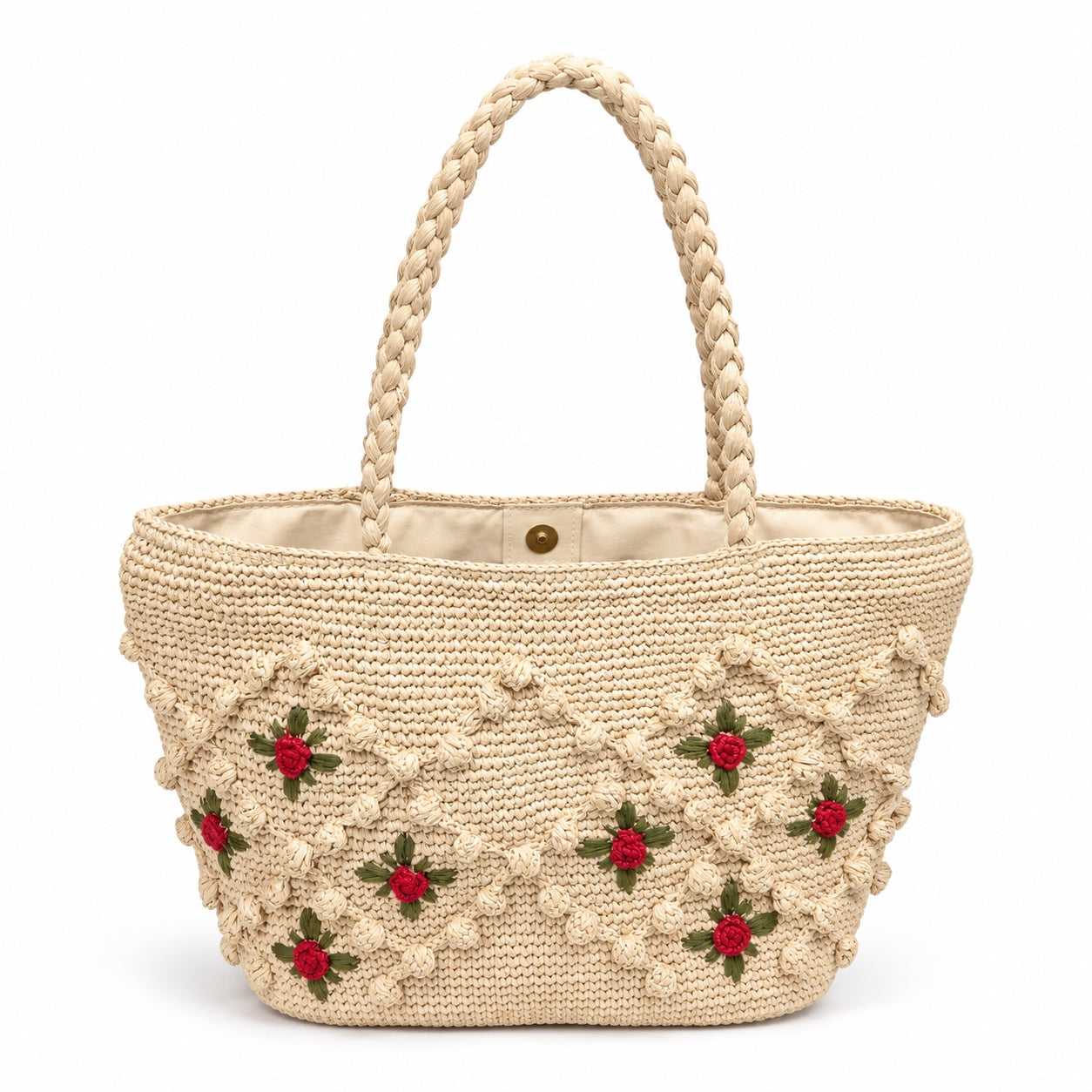 Ravello raffia handbag, front view on white background