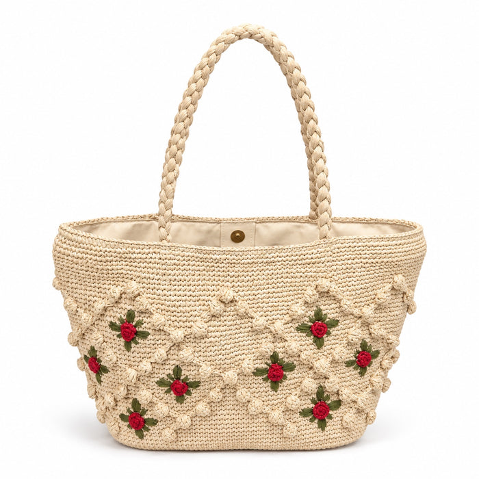 Ravello raffia handbag, front view on white background