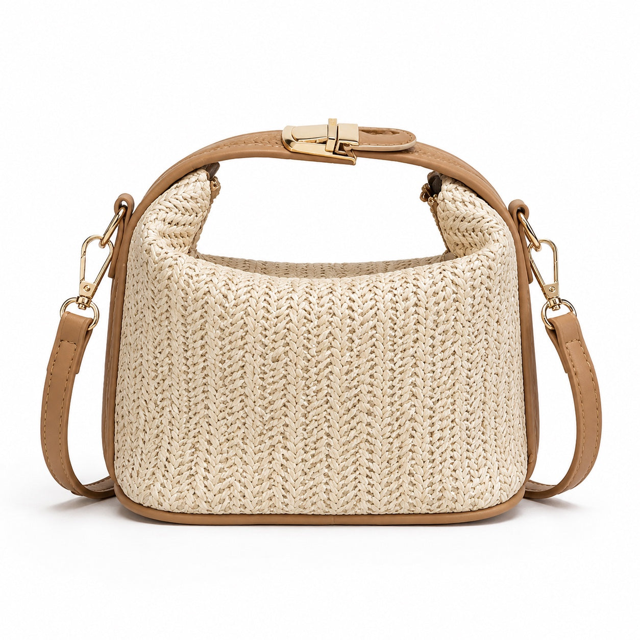 Riomaggiore - Straw Crossbody Bag in Khaki, front view on white background