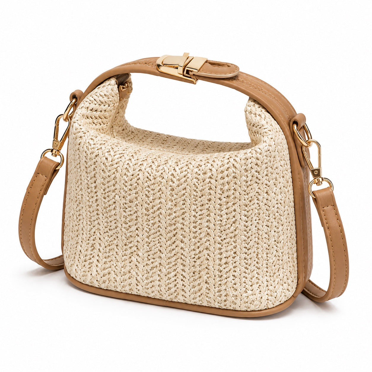 Riomaggiore - Straw Crossbody Bag in Khaki, three-quarter front view