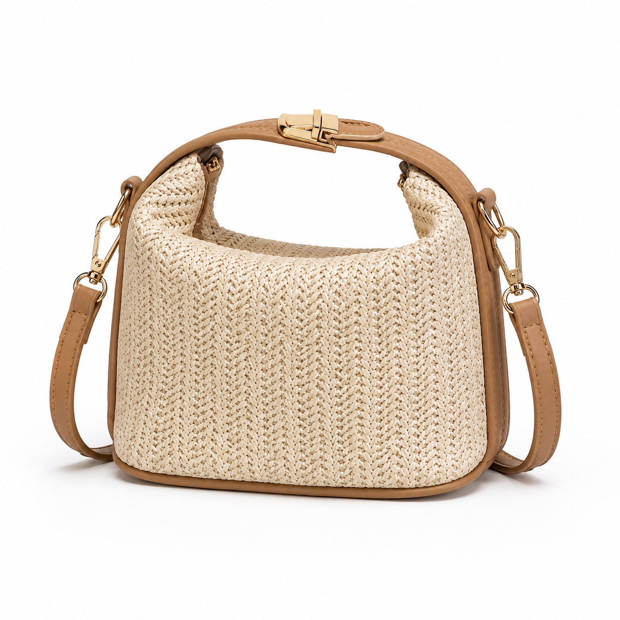 Riomaggiore - Straw Crossbody Bag in Khaki, three-quarter back view
