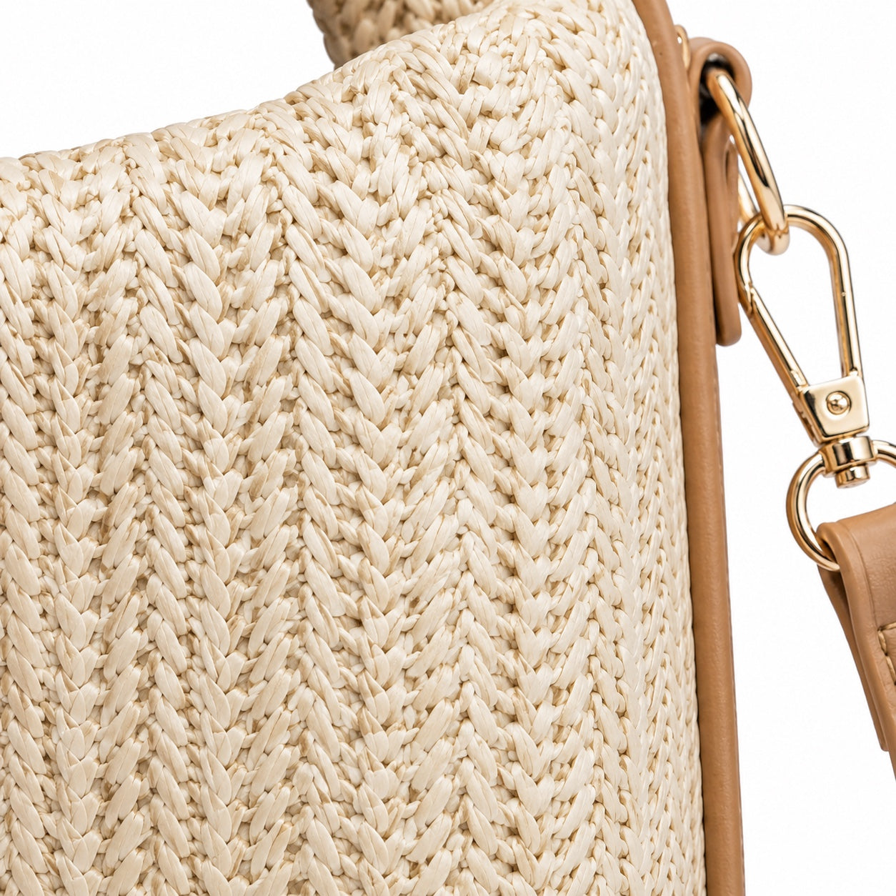 Riomaggiore - Straw Crossbody Bag in Khaki, close-up material detail