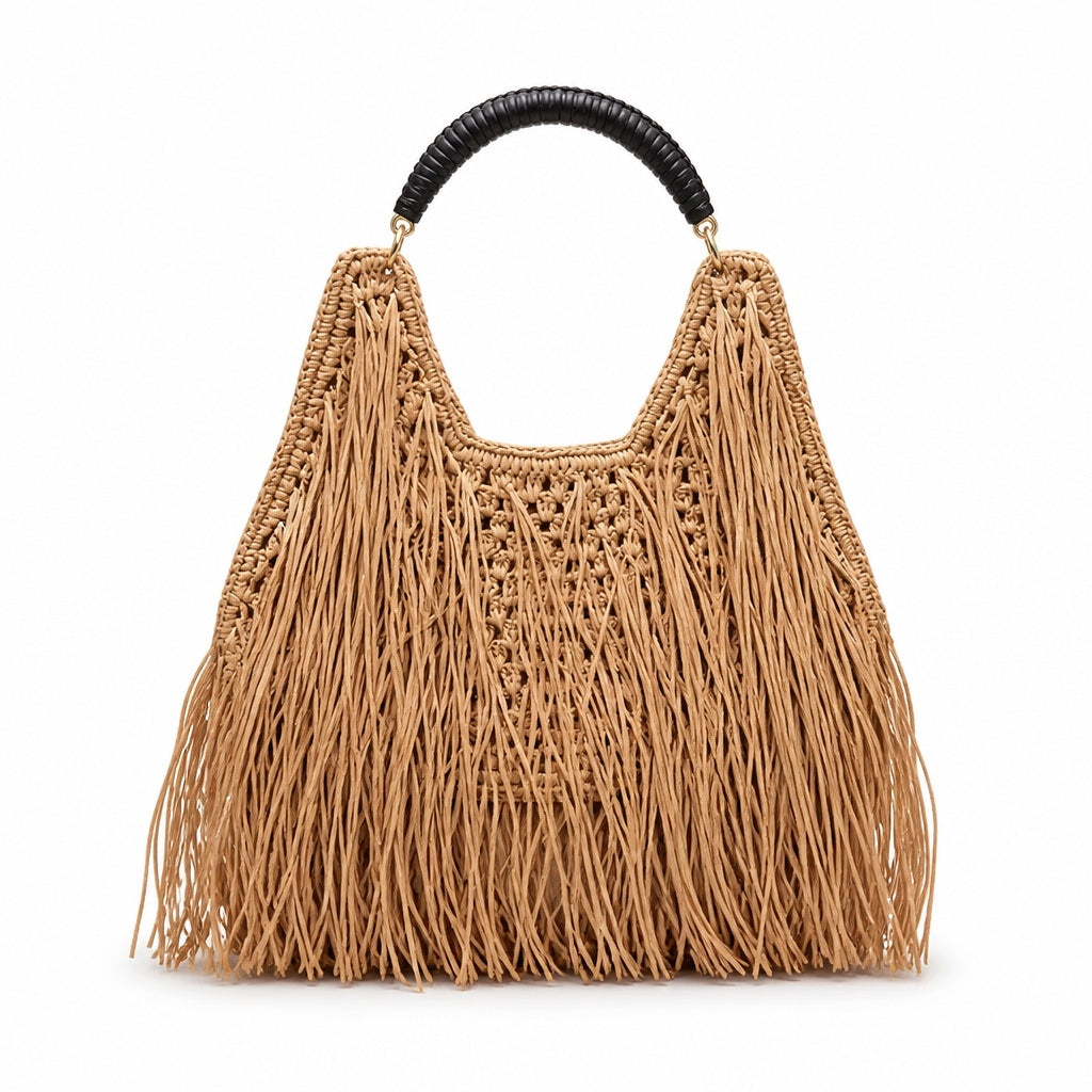 Rovinj - Straw Shoulder Bag, front view on white background
