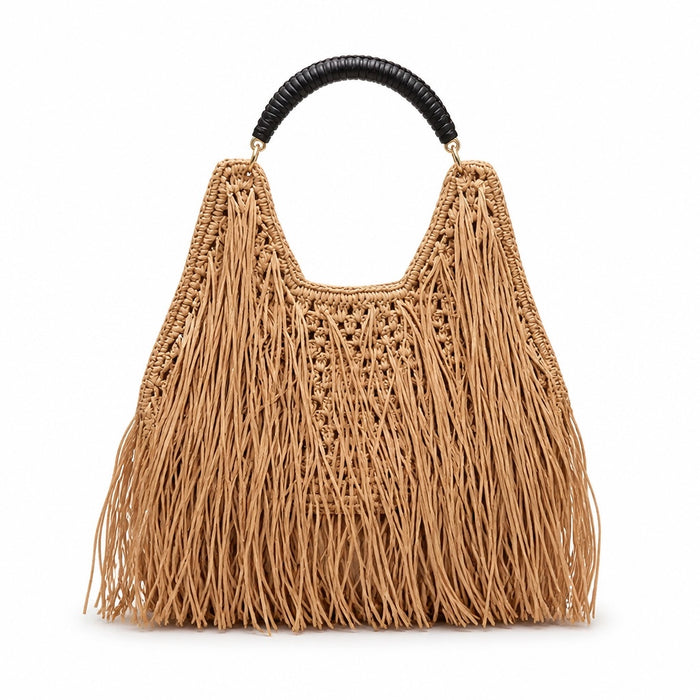 Rovinj - Straw Shoulder Bag, front view on white background