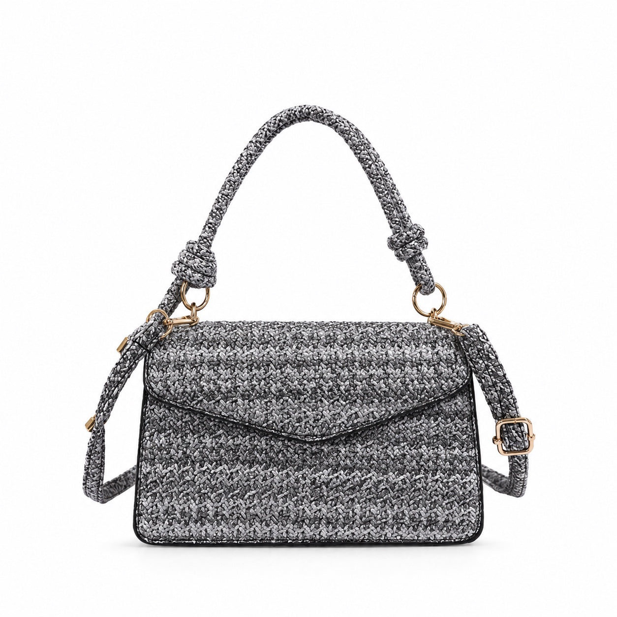 Salina Straw Crossbody Bag in Black, front view
