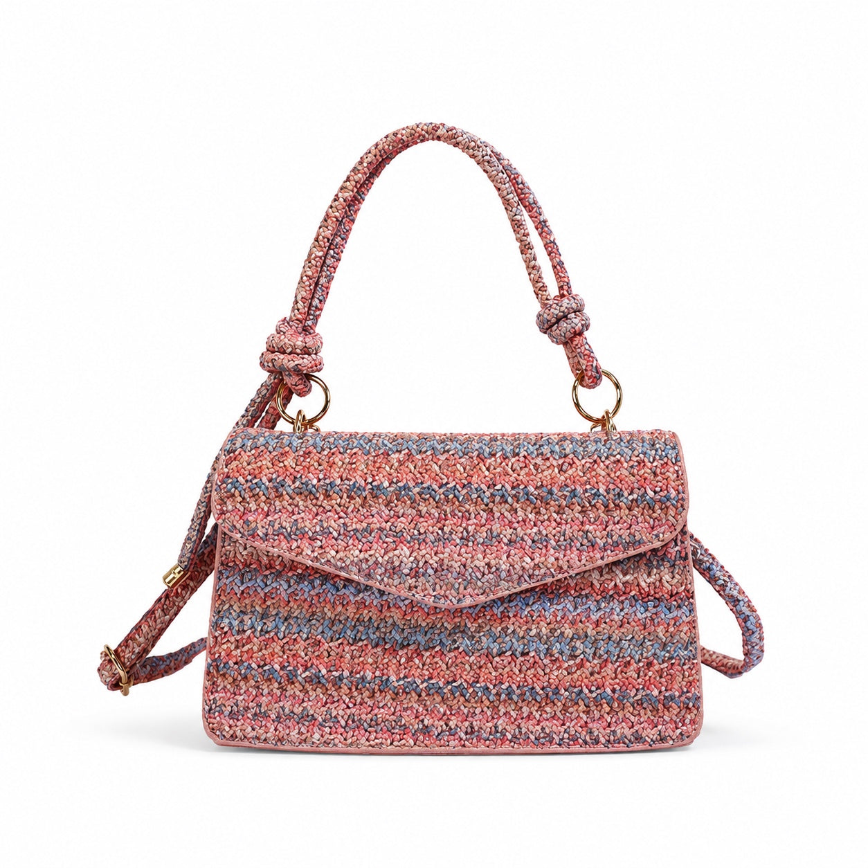 Salina Straw Crossbody Bag in Pink, front view
