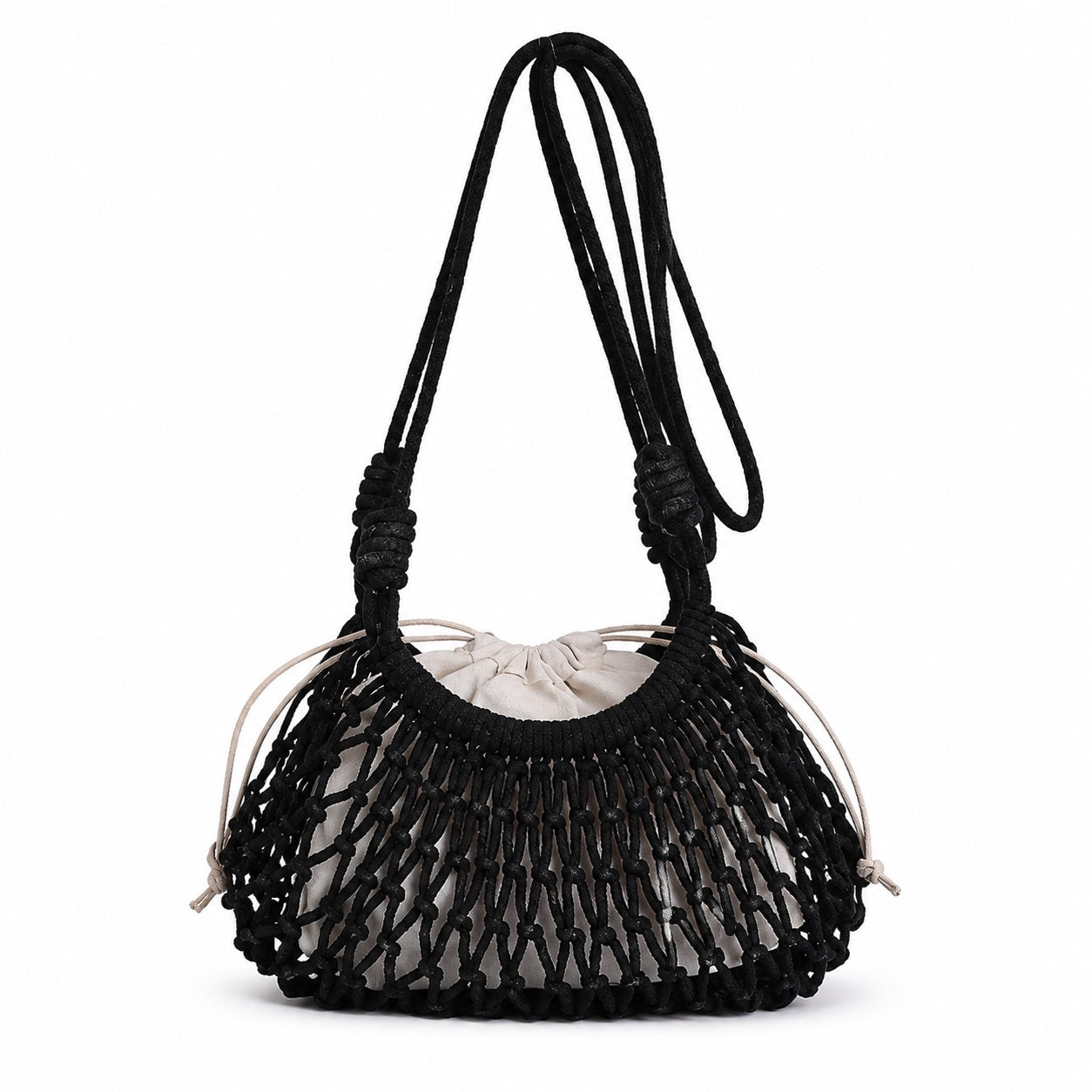 Salou - Straw Crossbody Bag in black, front view
