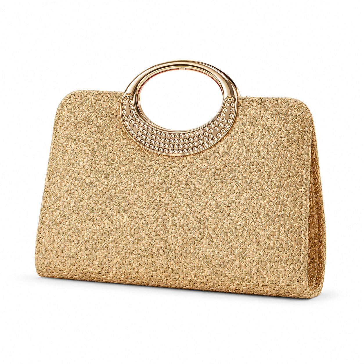 Santorini - Straw Clutch in Khaki, three-quarter back view