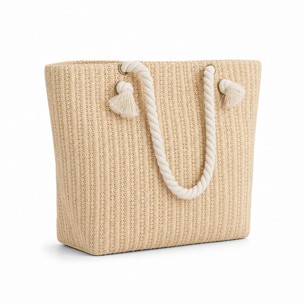 Sciacca - Straw Beach Tote in Setbeige, three-quarter back view
