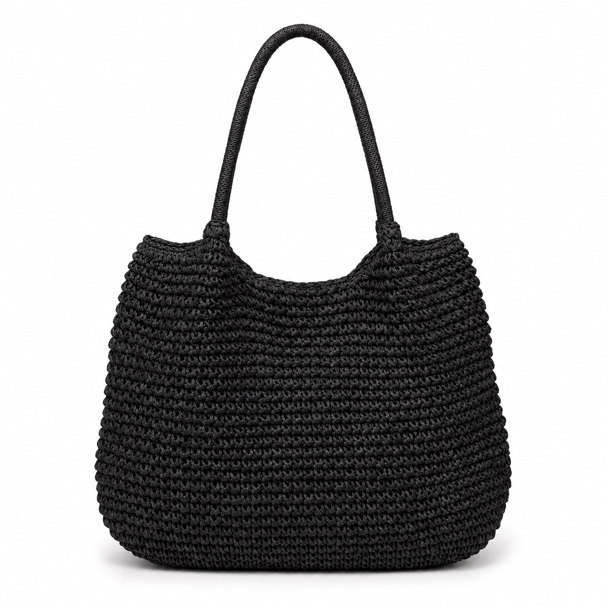 Scilla - Crochet Tote Bag in Black, front view