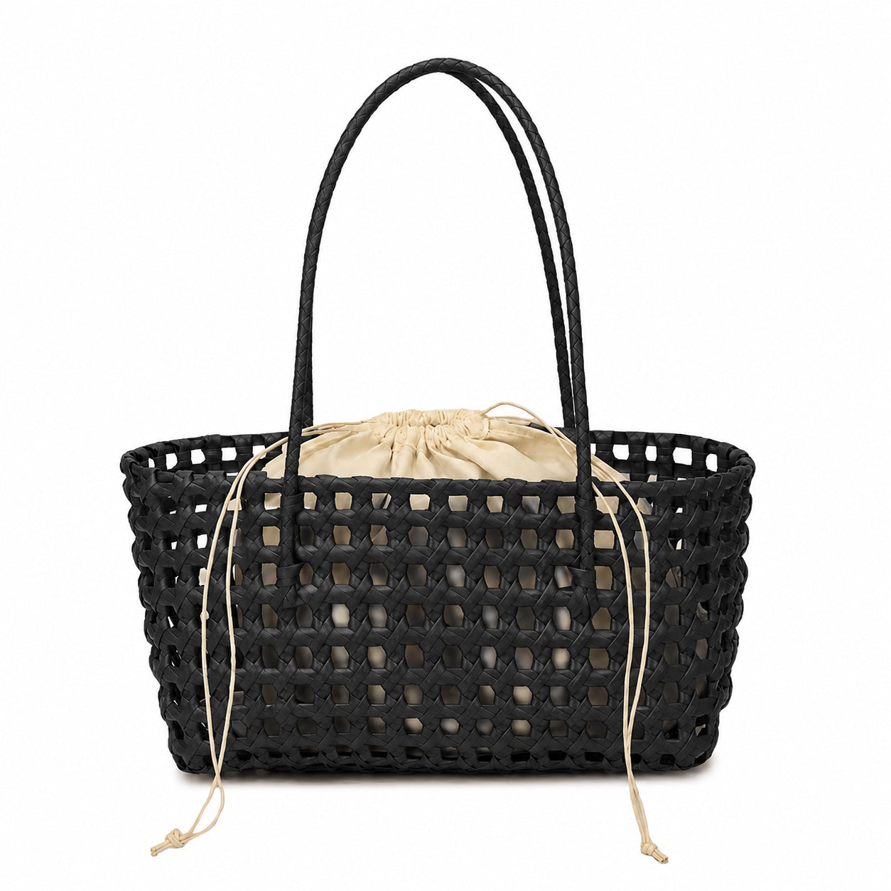 Sesimbra - Woven Beach Bag in Black, front view