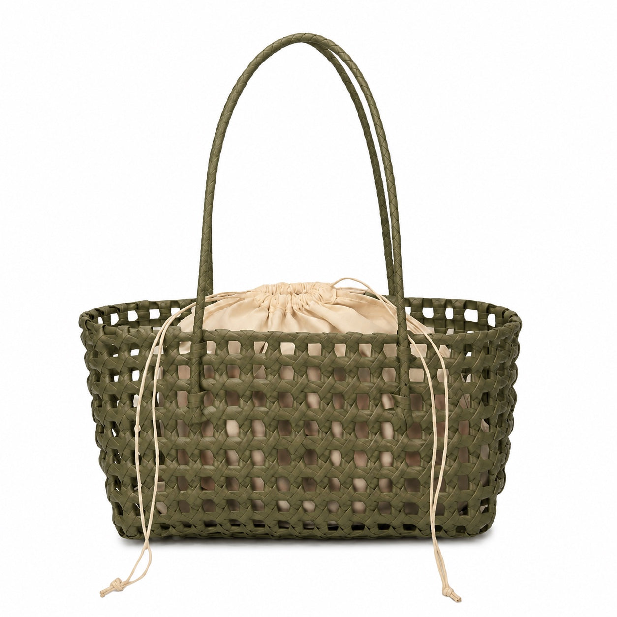 Sesimbra - Woven Beach Bag in Khaki, front view