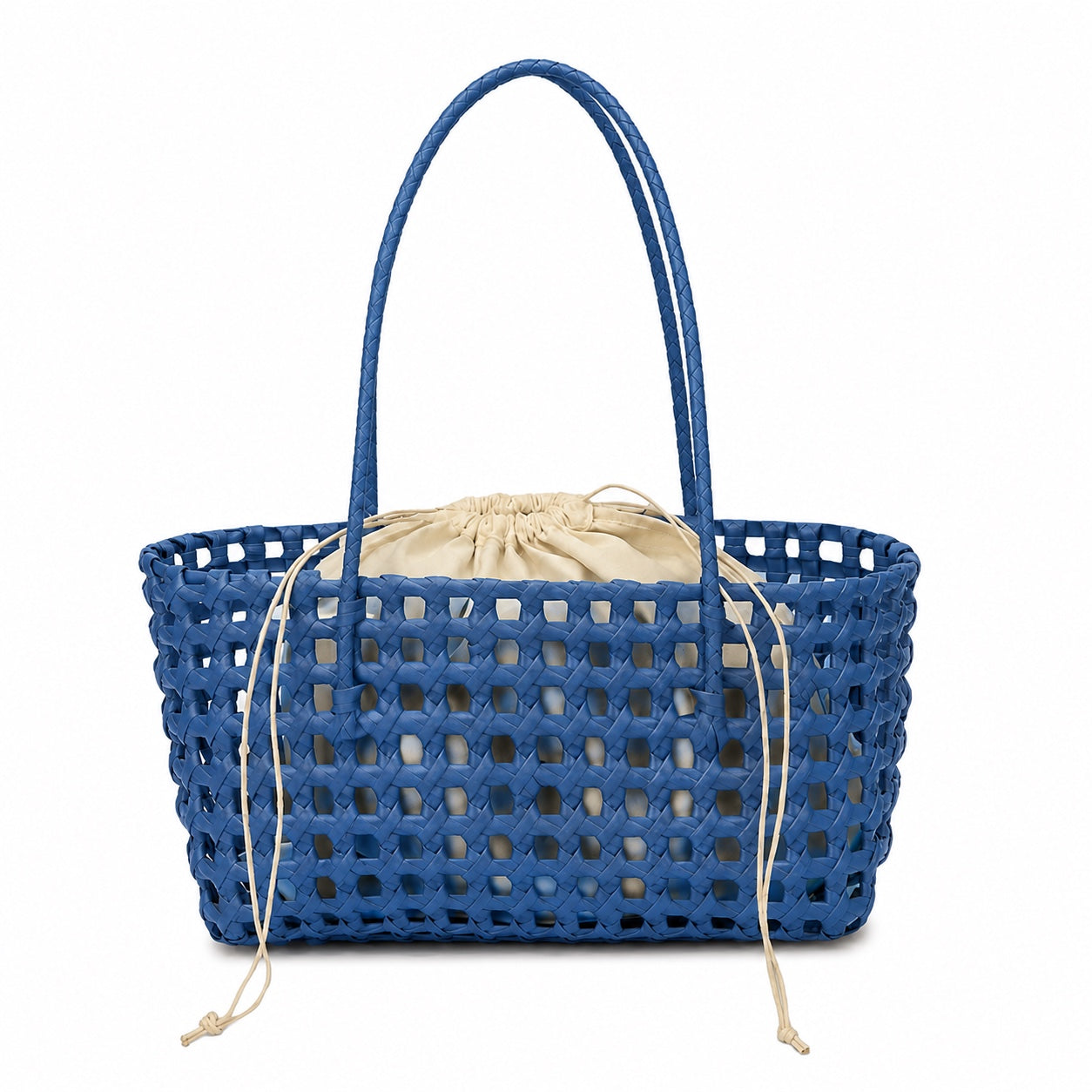 Sesimbra - Woven Beach Bag in Only blue Straw bag, front view