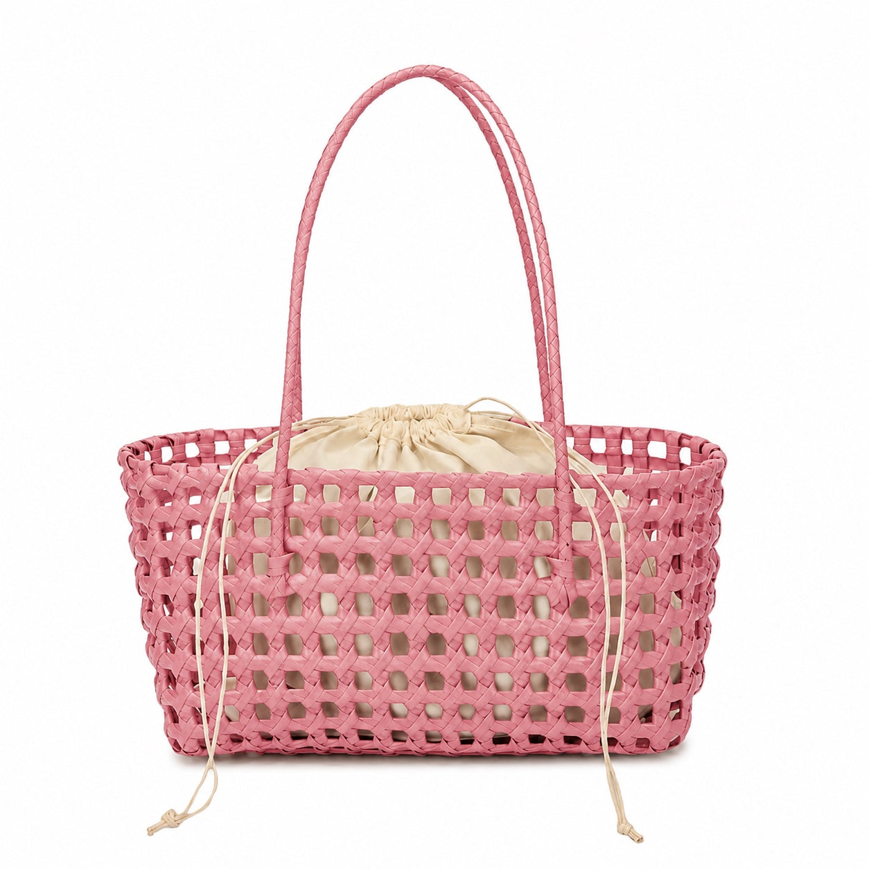 Sesimbra - Woven Beach Bag in Pink, front view