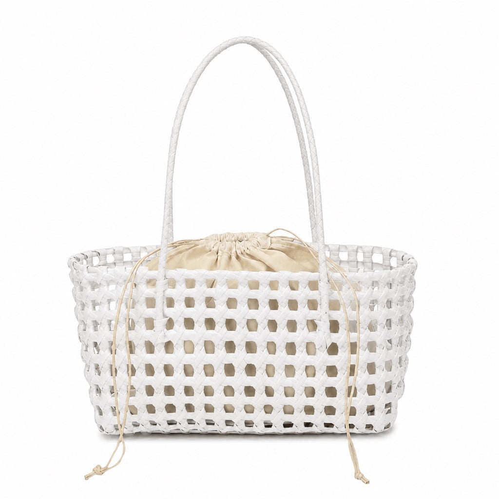 Sesimbra - Woven Beach Bag in White, front view