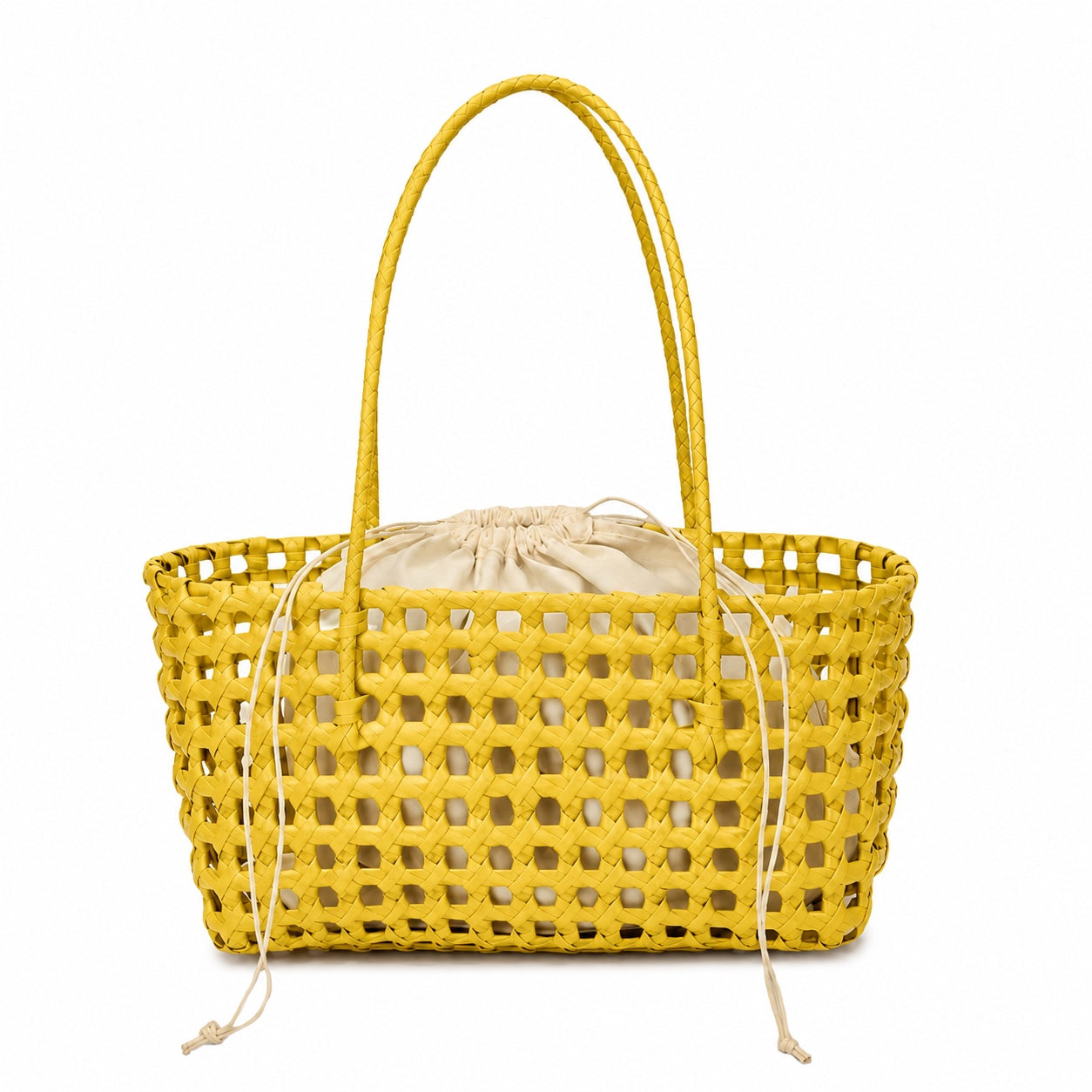 Sesimbra - Woven Beach Bag in Yellow, front view