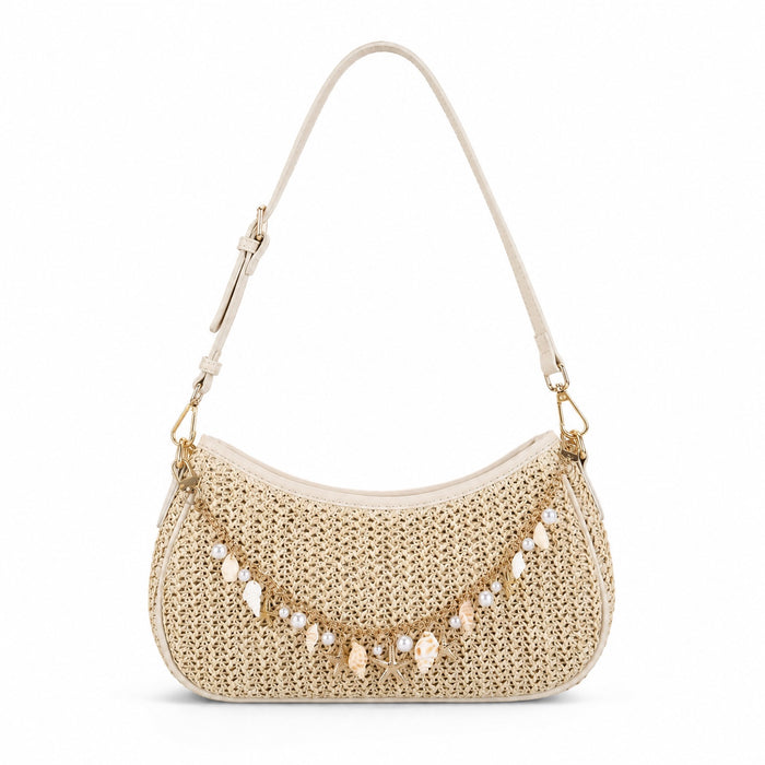 Sestri - Straw Crossbody Bag, front view on white background