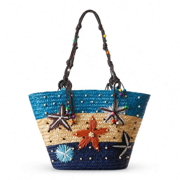Sibenik - Straw Bucket Bag, front view on white background