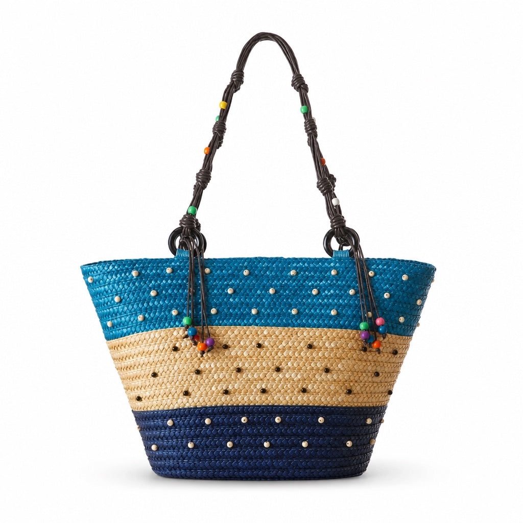 Sibenik - Straw Bucket Bag, three-quarter back view