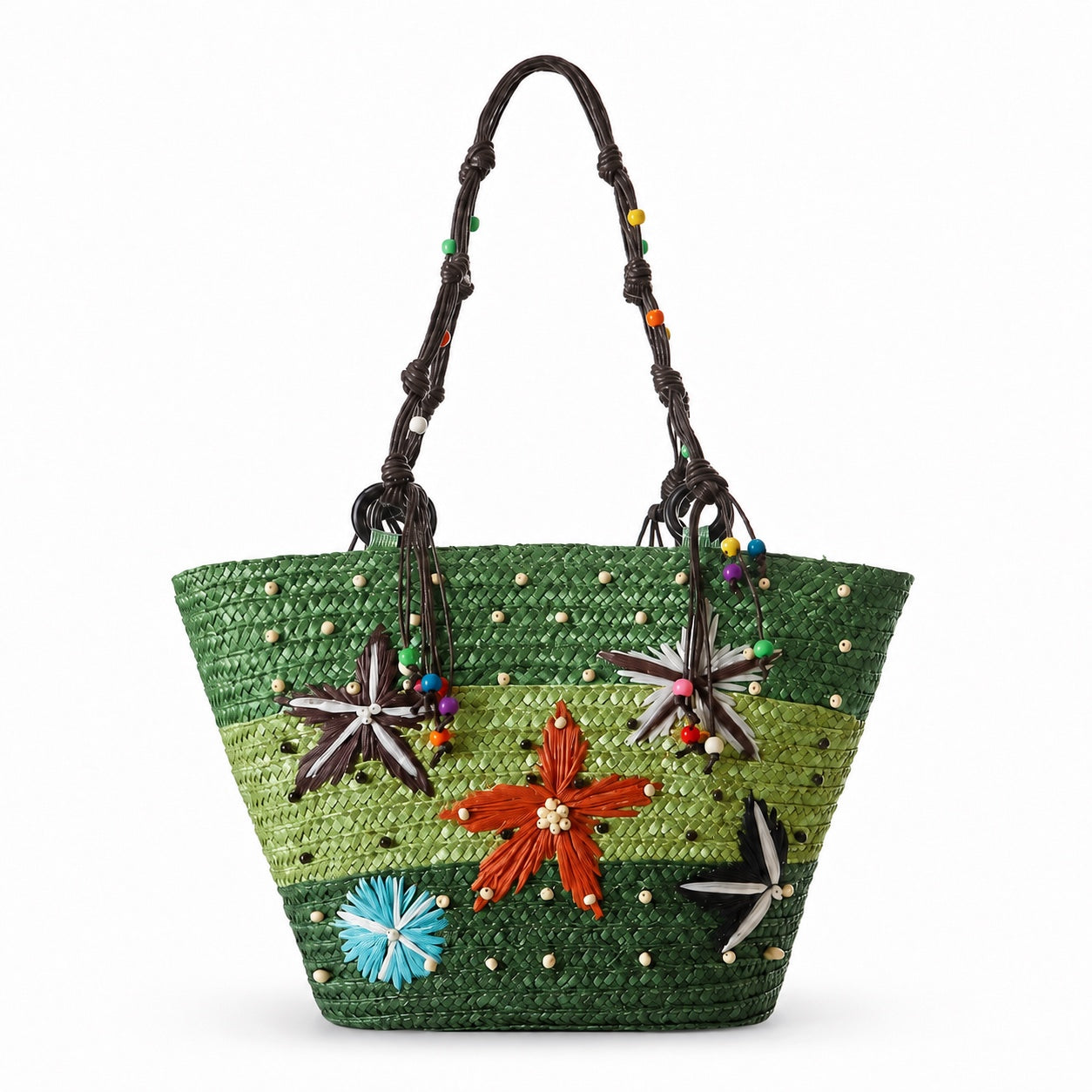 Sibenik - Straw Bucket Bag in green, front view