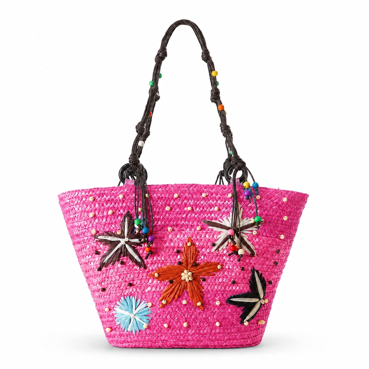 Sibenik - Straw Bucket Bag in Pink, front view