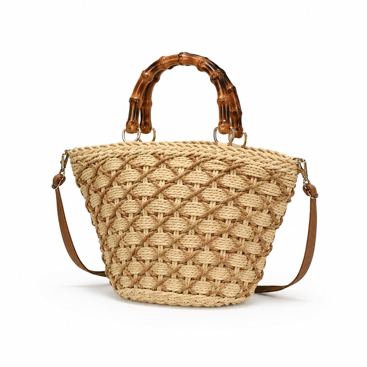 Sifnos - Straw Crossbody Bag, three-quarter back view